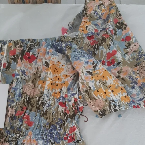 NWT💐REFORMATION💐CUTE Multicolor COTTON Floral Off-Shoulder Mini Dress Sz M - Picture 8 of 13